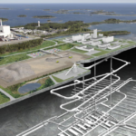 This rendering depicts a nuclear facility with dedicated underground waste storage, highlighting the complex infrastructure involved in managing radioactive materials.
