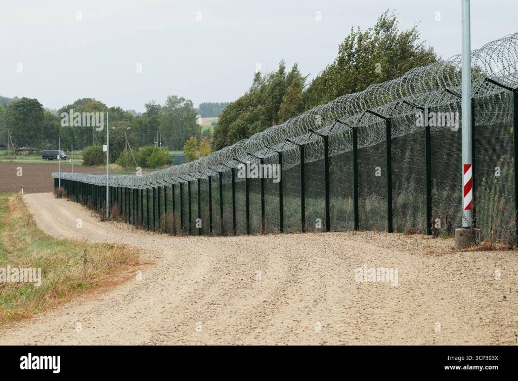 A heavily fortified border barrier, symbolizing the tense security situation following the Estonian border incident at Vasknarva.