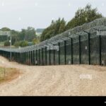 A heavily fortified border barrier, symbolizing the tense security situation following the Estonian border incident at Vasknarva.