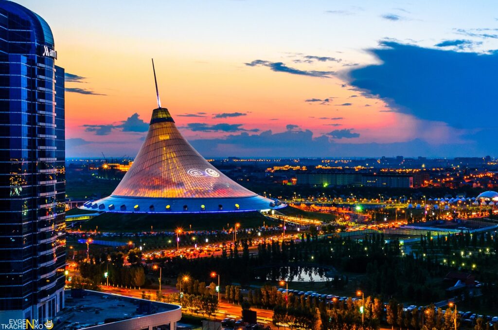 The twilight skyline of Astana, Kazakhstan, offers a visual metaphor for the nation's recent energy upheaval as a daylight-saving time change disrupted power use and grid stability.
