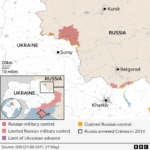The map shows Russian military advances in eastern Ukraine, with Sumy region marked as an area of limited Russian control, reflecting the latest escalation in the conflict.